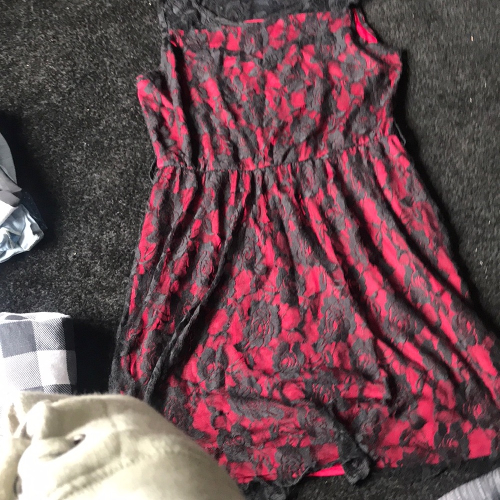 Red dress with black lace